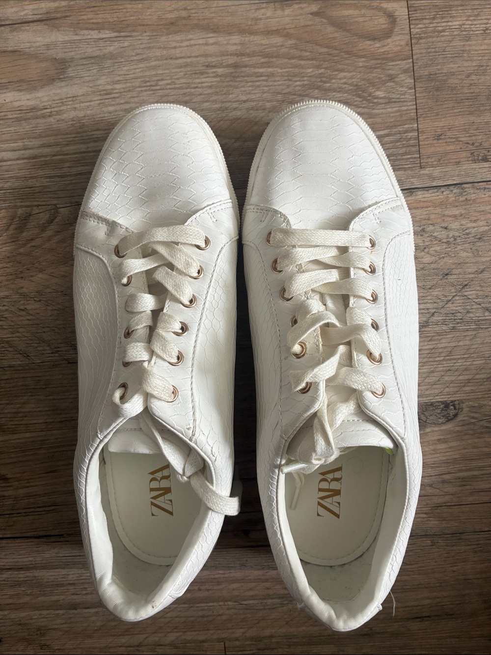 ZARA Textured Lace-Up Sneakers with Gold Eyelets